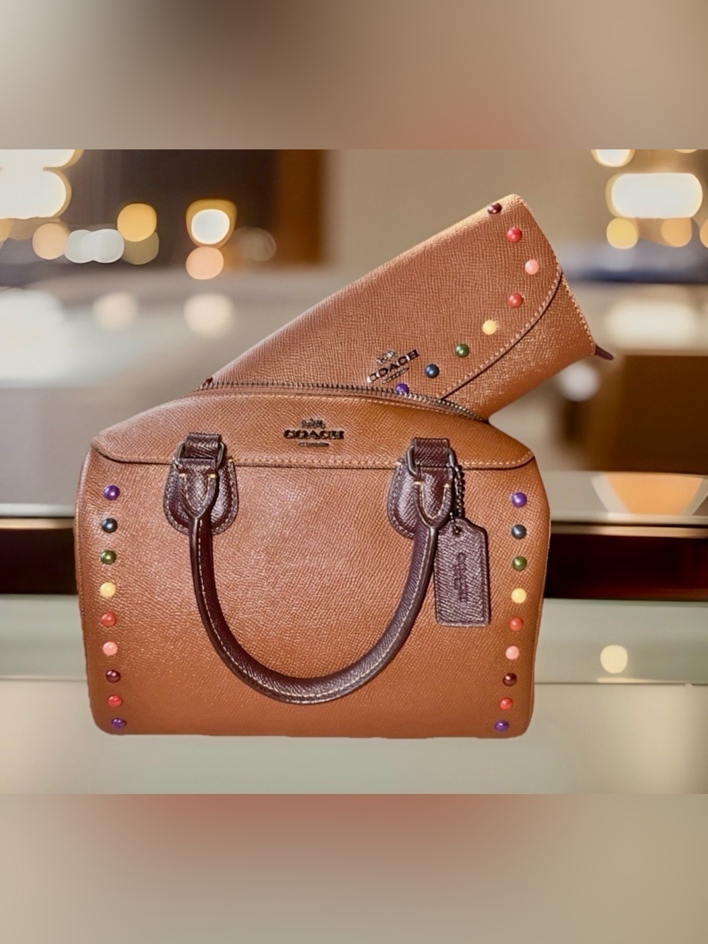 LIKE NEW! Wallet & Purses Coach Mini Bennett Satchel Rainbow Rivets Bag (F31378)